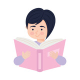 icon of woman reading a book, colorful design