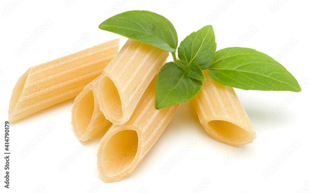 Pens, Italian Pasta Isolated On White Background Stock Photo