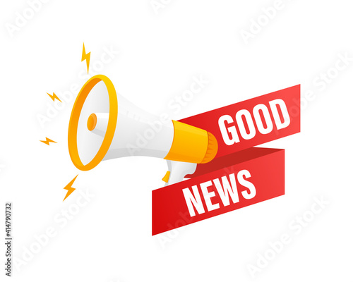 Good news megaphone on white background for flyer design. Vector illustration in flat style.