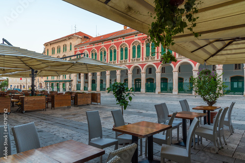 Sunrise view of the Republic square in Split, Croatia photo