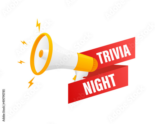 Trivia night megaphone on white background for flyer design. Vector illustration in flat style.