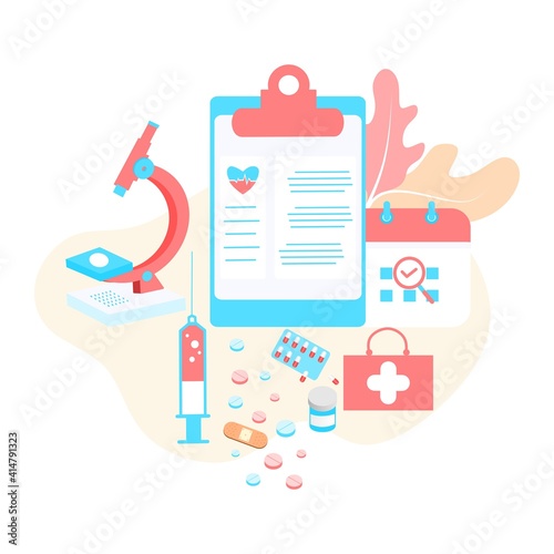 Vaccination concept. Immunization campaign. COVID-19 Virus Vaccine shot. Health care and protection. Medicine and syringe with a vaccine bottle protection shield and virus. Medical treatment icons.