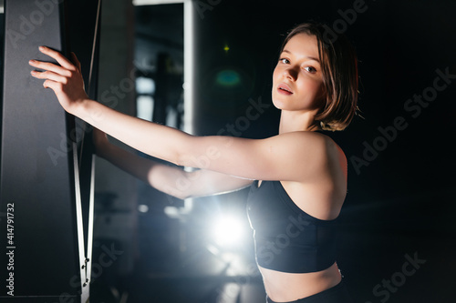 Young woman are engaged in a gym, girls in a gym. © teksomolika