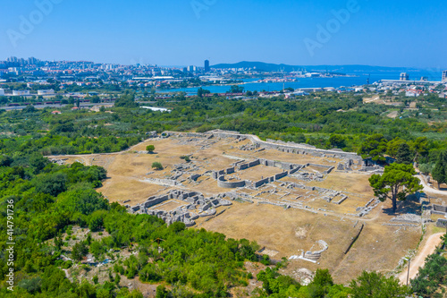 Aerial view of Roman ruins of ancient Salona near Split, Croatia photo