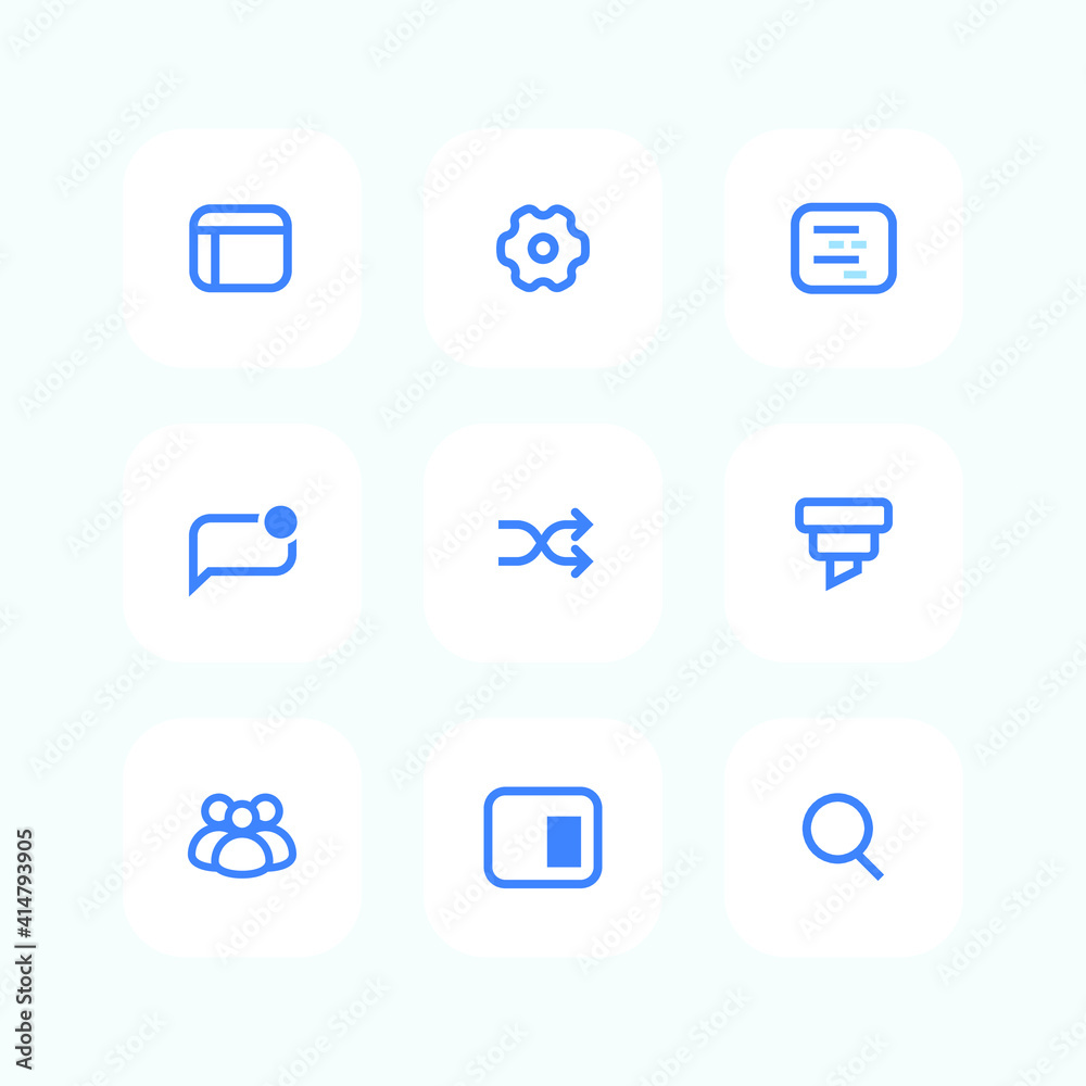 Dashboard outline icons set on blue background. Icons are universal and can be used for any industry on a website or apps