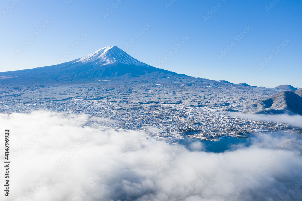 富士山　雲　ドローン　河口湖　霧