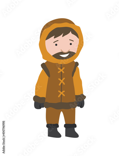 North pole arctic people. Polar man vector illustration in flat style. Life in the north. Clothes for arctic winter