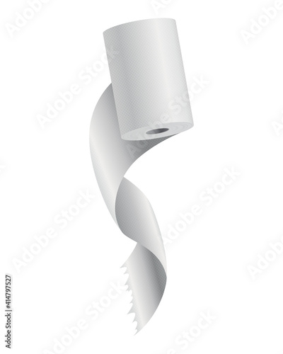 Realistic toilet paper or kitchen towel roll template mockup. Sanitary absorbent paper, rolled around a cardboard cylinder. Kitchen wc whute tape paper
