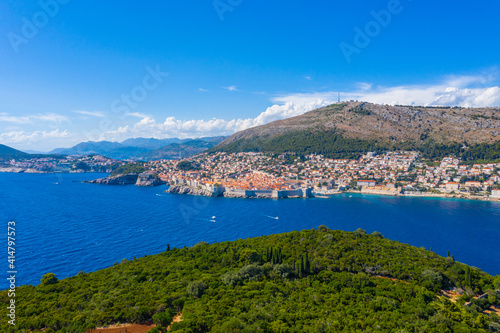 Aerial view of Dubrovnik and Lokrum island in Croatia photo