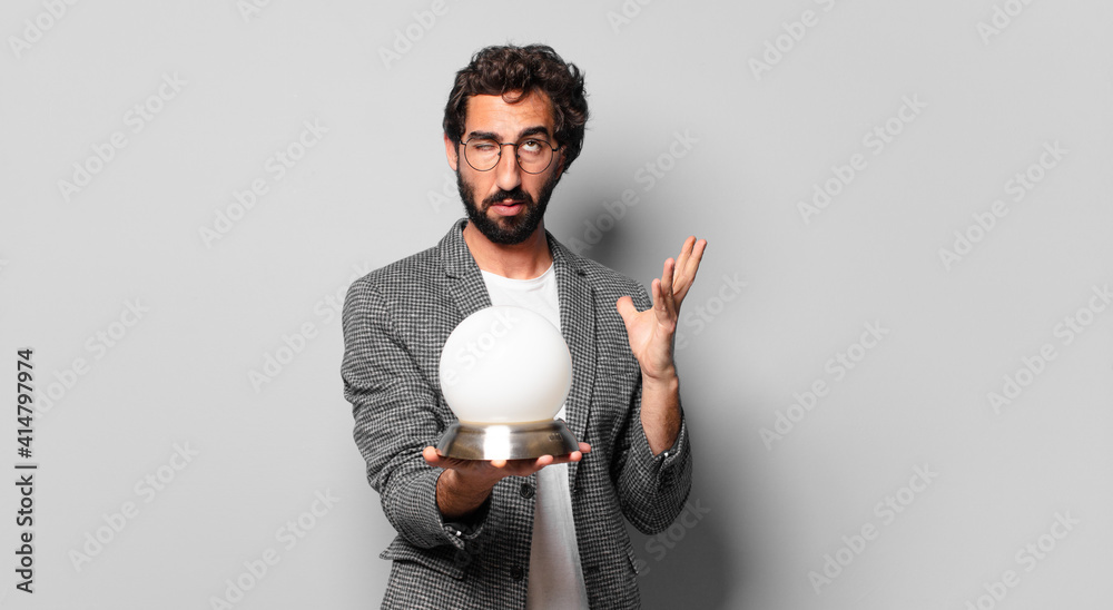 Φωτογραφία young crazy bearded businessman. future teller