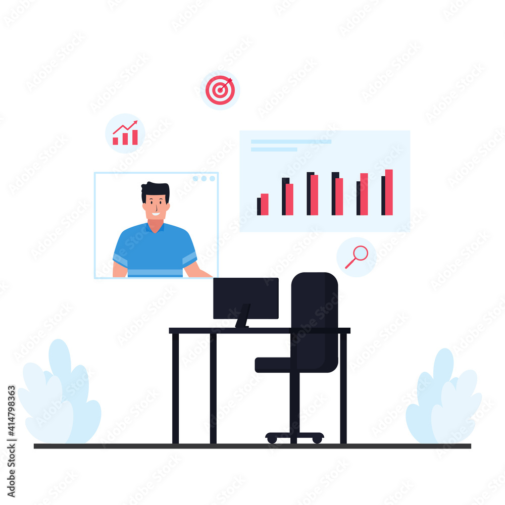 Flat remote meeting illustration.