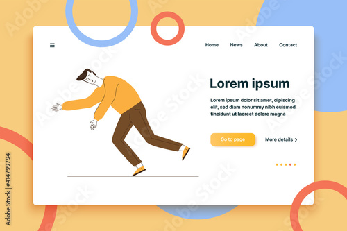 Scared clumsy man stumbling. Cartoon character falling down flat vector illustration. Attention, safety, injury concept for banner, website design or landing web page