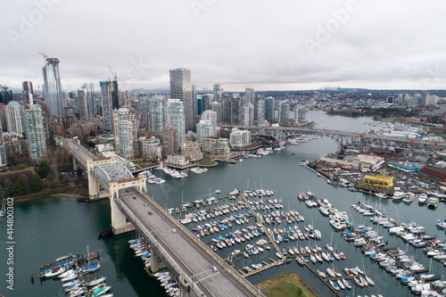 Aerial view of Vancouver and the Burrard Street Bridge © Direct+Drone+Camera