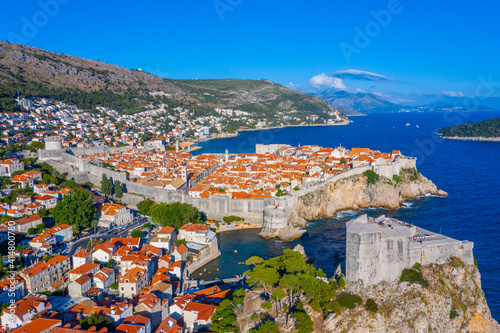 Aerial view of Croatian town Dubrovnik and Lovrijenac fortress photo