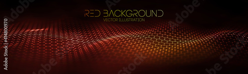 Abstract fire mesh background.Polygonal structure. Red technology background wave.
