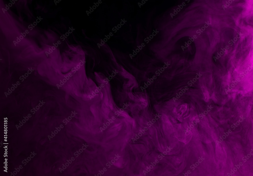 Fototapeta premium Abstract background of chaotically mixing puffs of purple smoke on a dark background