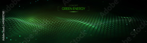 Green technology background for web. Cyber circles computer ecology and green technology. Hexagon background green abstract vector. EPS 10. © RDVector