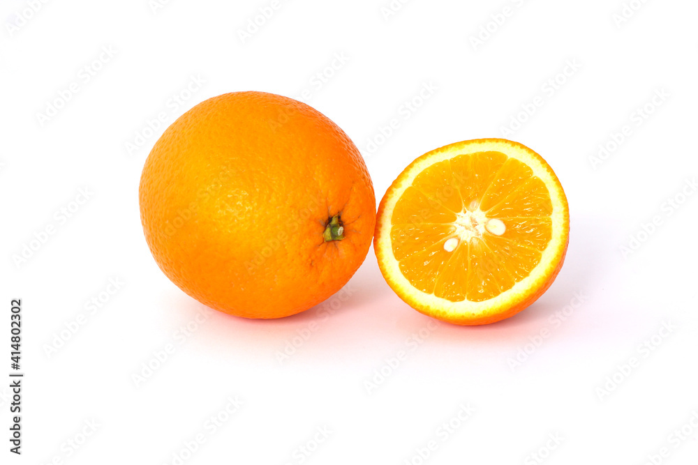 Fresh juicy oranges isolated on white background,