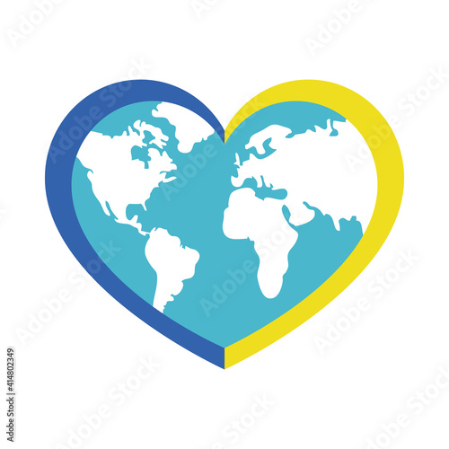 down syndrome day concept, earth planet with heart ribbon, colorful design