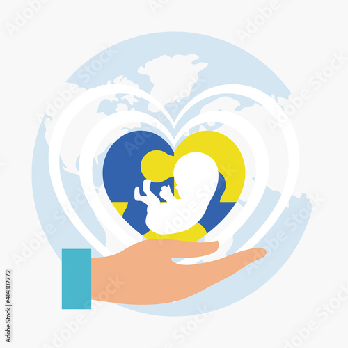 World down syndrome day, hand with heart with baby fetus shape, colorful design