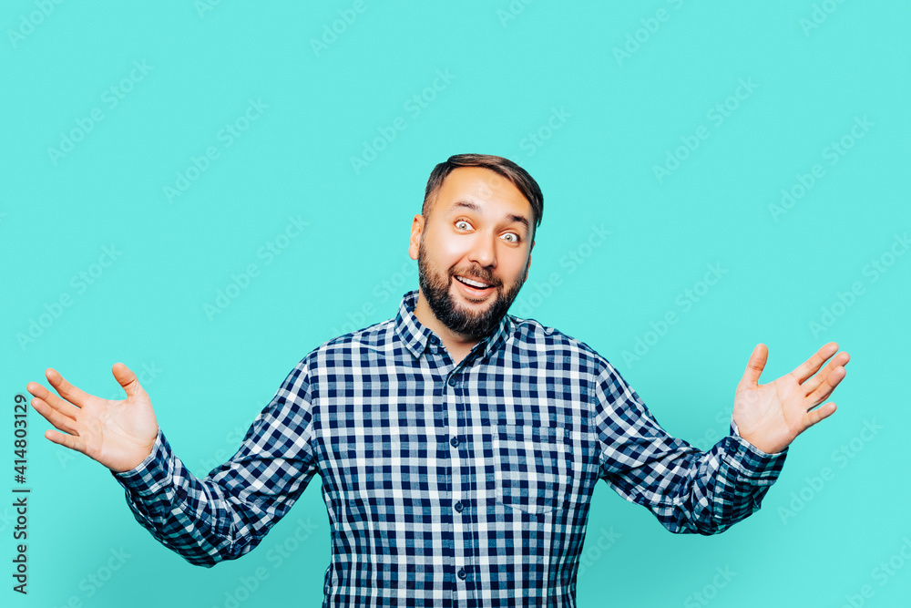 Portrait of joyful caucasian man in casual clothes standing isolated over colored background. Portrait of joyful caucasian man in casual clothes standing isolated over colored background.