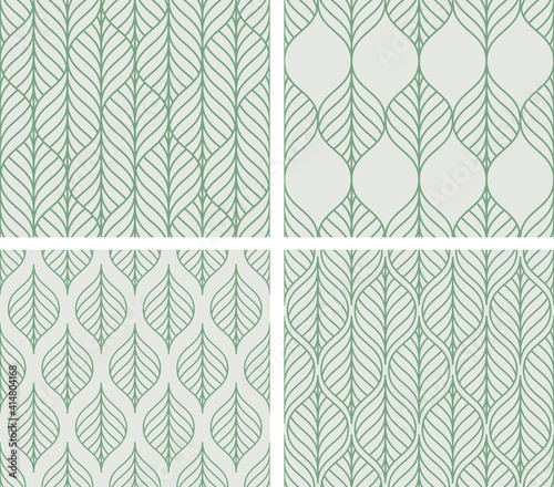 Collection of 4 vector leaf patterns. Seamless textures in pastel green colors