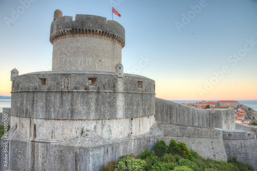 Sunrise view of fortification of Croatian town Dubrovnik photo