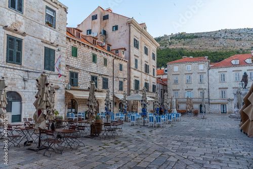 Sunrise view of a gunduliceva poljana square in the historical center of Dubrovnik, Croatia photo