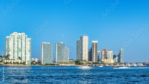 Urban skyline of Miami city seen from the Biscayne Bay, Florida, USA © TOimages