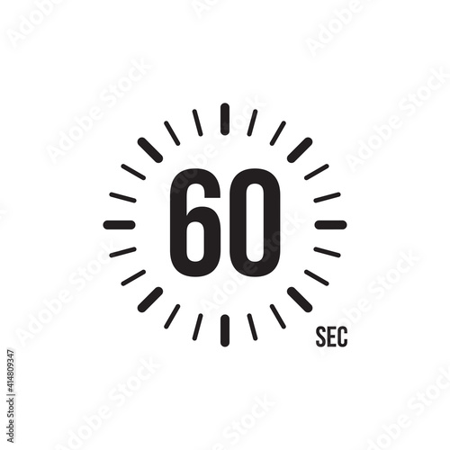 Flat icon with black timer 60 seconds. Flat vector illustration. Time icon symbol illustration. Vector stopwatch icon. Vector illustration graphic design.