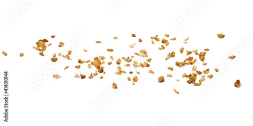 Buckwheat flakes isolated on white background. Healthy buckwheat flakes. Healthy food.