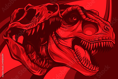 Tyrannosaurus rex with skull fossil vector illustration design