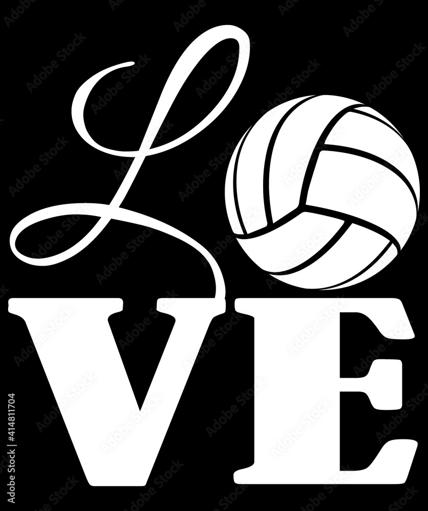 Love with Volleyball for O with clipping path over black background. White Sillhouette Love with Volleyball for O with clipping path over black background. White Sillhouette