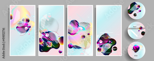 Set of cards holiday blue pink overflow background decorations in the style of abstract concept design template. Vector eps10