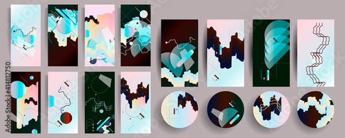 Set of cards holiday blue pink overflow background decorations in the style of abstract concept design template. Vector eps10