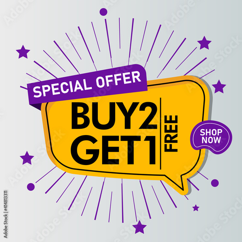 buy 2 get 1 free sale message concept illustration design graphic design