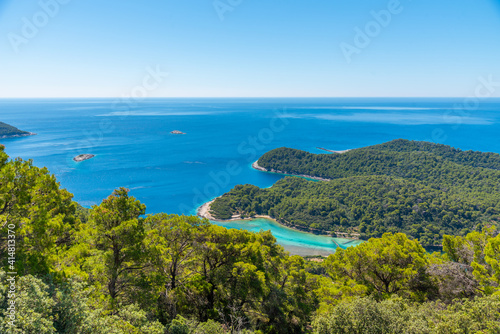 Aerial view of a bay at Soline village in Mljet national park in Croatia photo