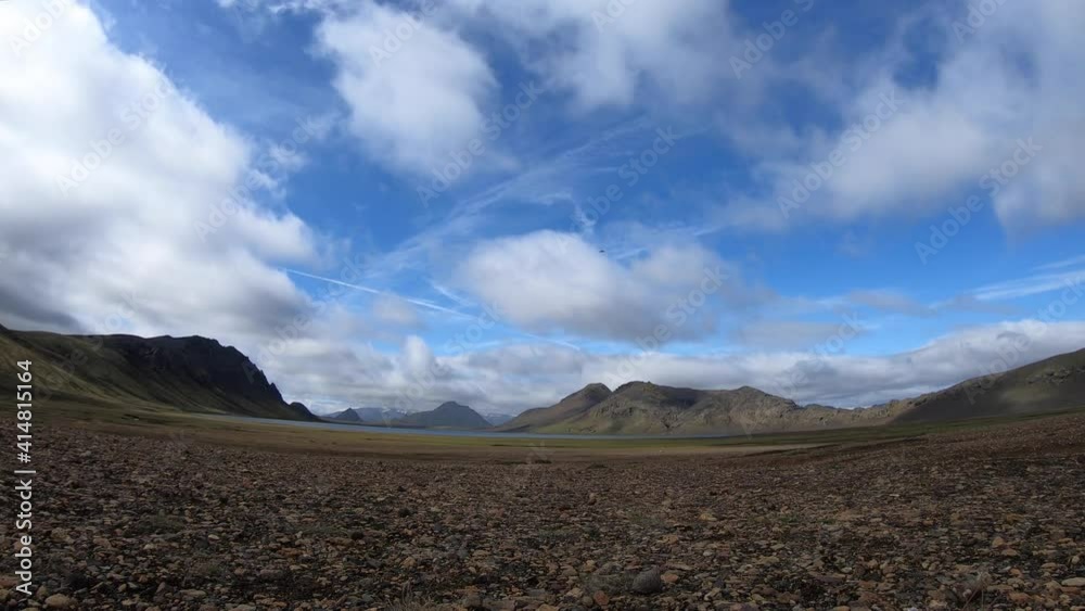Time lapse of panoramic view with Volcanic landscape and amazing movement of clouds . Iceland, Laugavegur hiking trek Time lapse of panoramic view with Volcanic landscape and amazing movement of clouds . Iceland, Laugavegur hiking trek