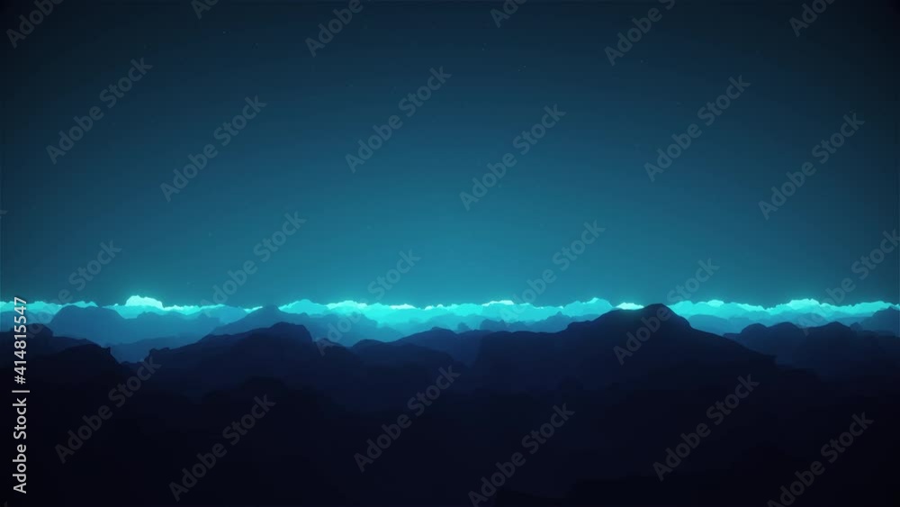 Endless Night Stary Sky Horizon Fly Over Landscape Background Loop