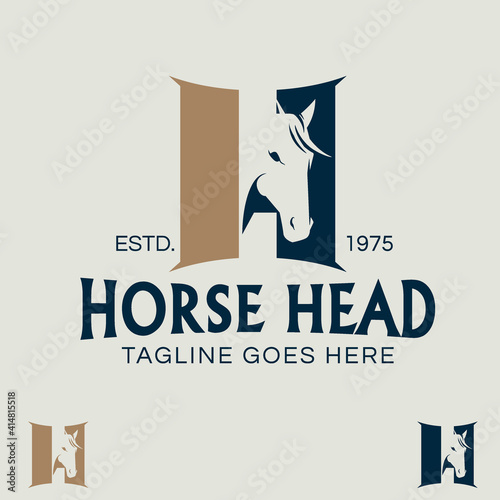letter H Horse Head symbol in negative space style vector