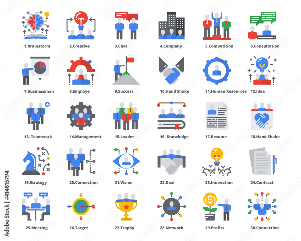 People Icons Flat Color Work Group Team Vector