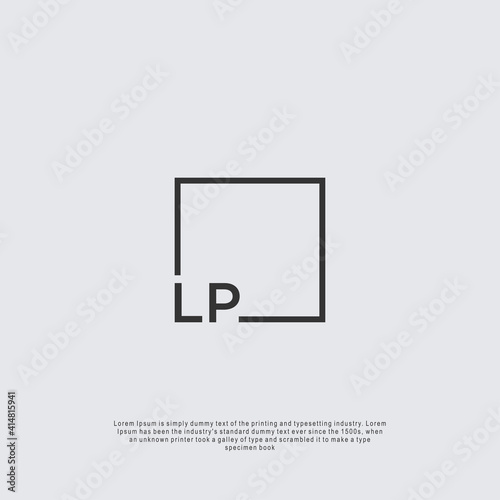 Letter LP Logo design with square frame line business consulting concept