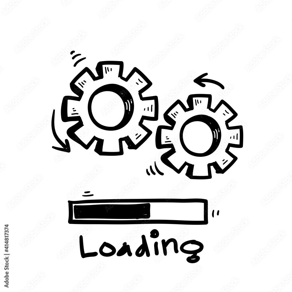 hand drawn doodle loading bar icon with gears illustration isolated hand drawn doodle loading bar icon with gears illustration isolated