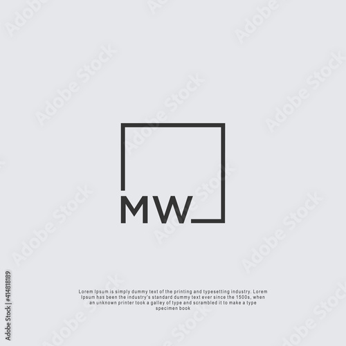 Letter MW Logo design with square frame line business consulting concept