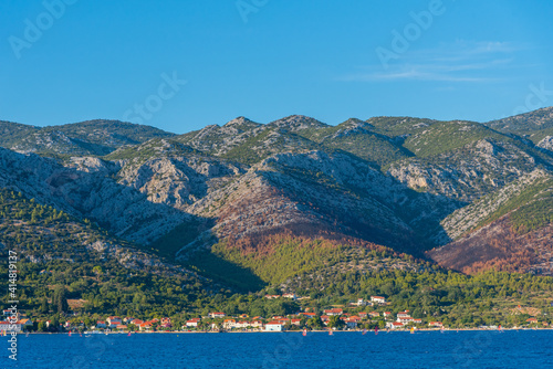 Mountain range facing Korcula island in Croatia