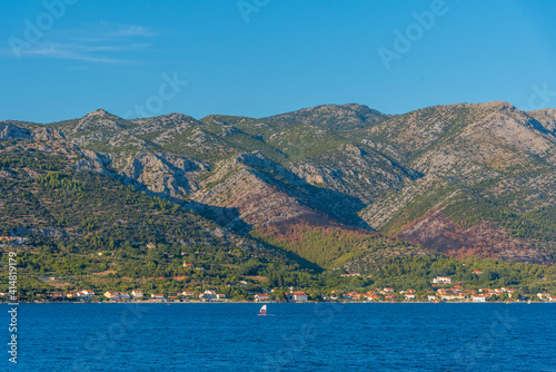 Mountain range facing Korcula island in Croatia photo