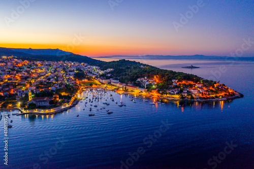 Sunrise view of marina at Croatian town Hvar