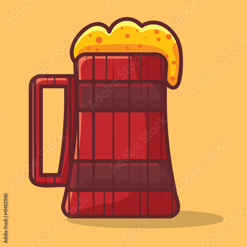wooden tankard with beer isolated cartoon vector illustration in flat style