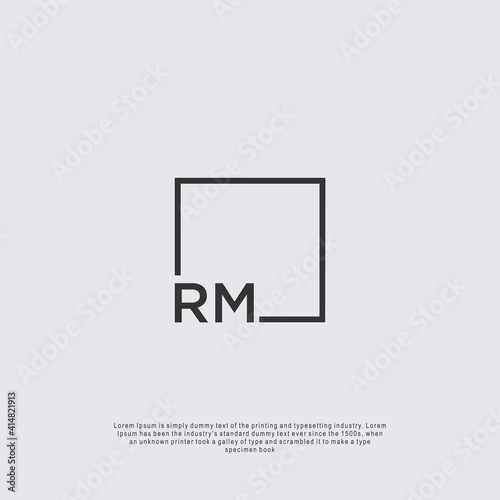 Letter RM Logo design with square frame line business consulting concept