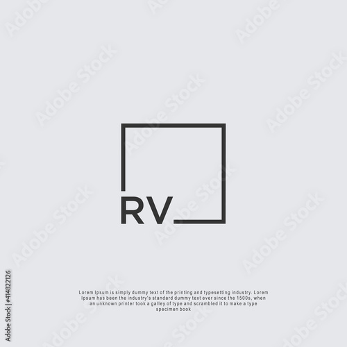 Letter RV Logo design with square frame line business consulting concept